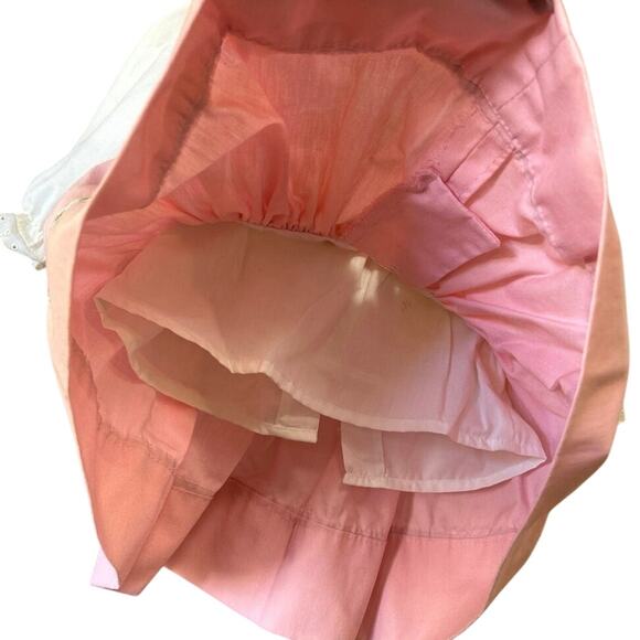 Vtg Infant 3piece Apron Shirt & Dress Set Pink/Wht Lace up 6-9 months - Picture 6 of 11